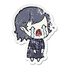 distressed sticker of a cartoon crying vampire girl