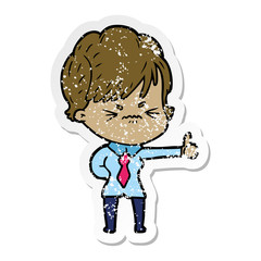distressed sticker of a cartoon frustrated woman