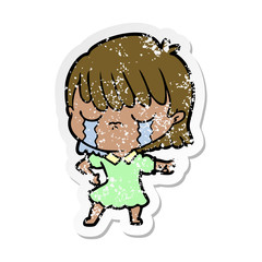 distressed sticker of a cartoon woman crying