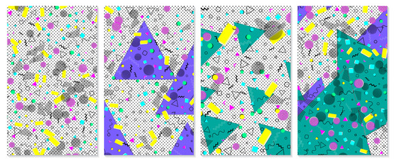 Fototapeta premium Pop art color background. Set of Memphis pattern