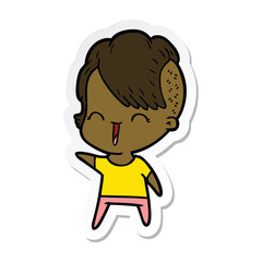 sticker of a cartoon happy hipster girl