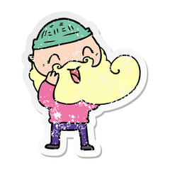 distressed sticker of a happy bearded man