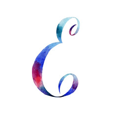 Letter E. Watercolor drawing.