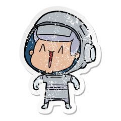 distressed sticker of a cartoon astronaut man