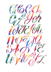 The alphabet of capital Latin letters. Watercolor.
