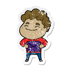 distressed sticker of a cartoon friendly man