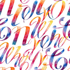 Seamless watercolor pattern of uppercase Latin letters.