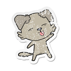 distressed sticker of a cartoon dog sticking out tongue