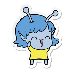 sticker of a cartoon alien girl laughing