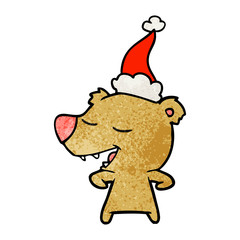 textured cartoon of a bear wearing santa hat