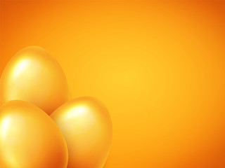 Happy Easter banner background template with beautiful realistic golden eggs. Vector.