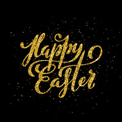 Happy Easter banner with handdrawn calligraphy.Template for poster with letttering. Vector.