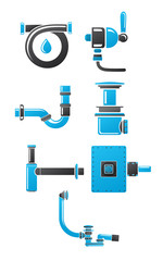 Vector icons. Schematic set for connecting plumbing in the bathroom
