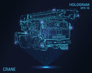 Hologram crane. Digital and technological background of crane. Futuristic design the crane.