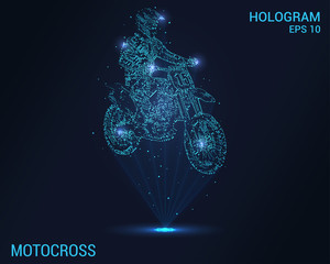 Motocross hologram. Digital and technological background of Motorsport. Futuristic motocross design.