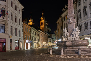 Robba's fountain representing the Three  Carniolan rivers, Ljubljana city centre, Slovenia