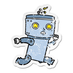 distressed sticker of a cartoon robot