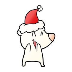 laughing polar bear gradient cartoon of a wearing santa hat