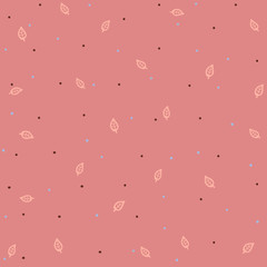 Seamless pattern of small leaves on a pink background. Small print. Packing material, textiles.