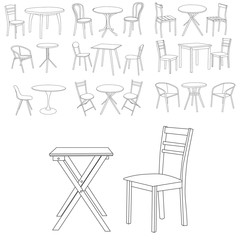 table and chair set of sketches