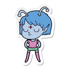 sticker of a cartoon alien girl