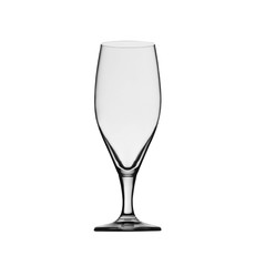 Empty elegant beer glass isolated on white background. Side view.