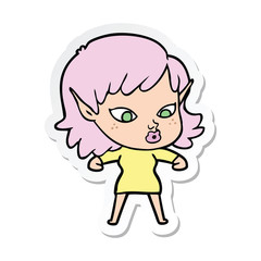 sticker of a pretty cartoon elf girl