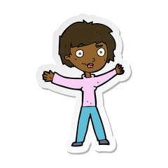 sticker of a cartoon woman waving arms