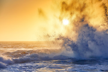Splash water at sunset