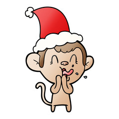 crazy gradient cartoon of a monkey wearing santa hat