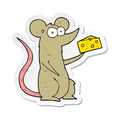 sticker of a cartoon mouse with cheese