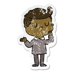 distressed sticker of a cartoon man wondering