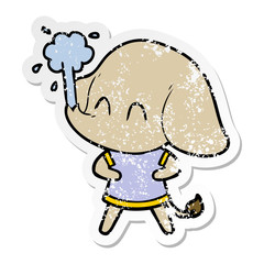 distressed sticker of a cute cartoon elephant spouting water