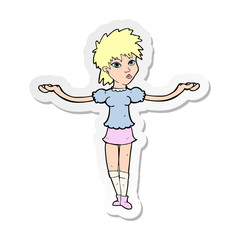 sticker of a cartoon woman shrugging shoulders