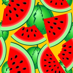 Watermelons Fresh Summer Fruits Seamless Pattern Vector Textile Pattern