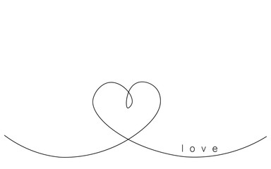 Heart love background, one line drawing, vector illustration