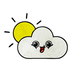 retro grunge texture cartoon cloud and sunshine