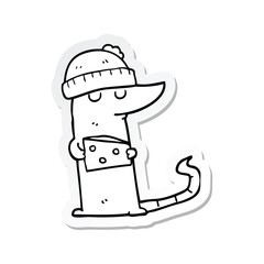 sticker of a cartoon mouse thief with cheese
