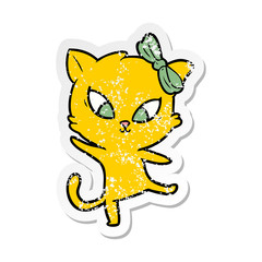 distressed sticker of a cartoon cat