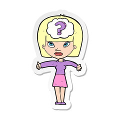 sticker of a cartoon woman with question