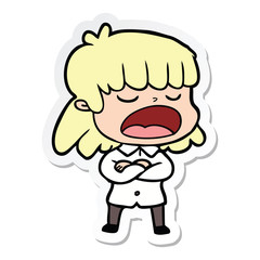 sticker of a cartoon woman talking loudly