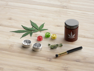 Marijuana Products - Medical Cannabis on Wood Table