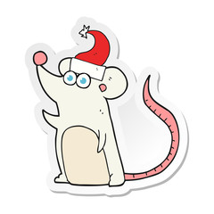sticker of a cartoon mouse in christmas hat