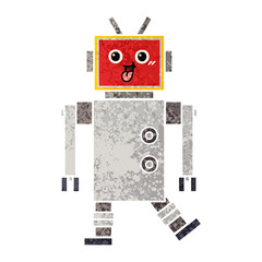 retro illustration style cartoon happy robot