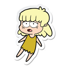 sticker of a cartoon tired woman