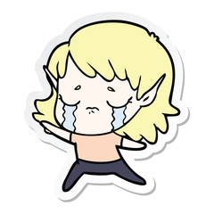 sticker of a cartoon crying elf girl