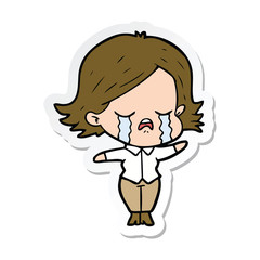 sticker of a cartoon girl crying