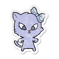 distressed sticker of a cartoon cat