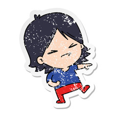 distressed sticker cartoon of cute kawaii girl