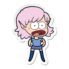 sticker of a cartoon shocked elf girl